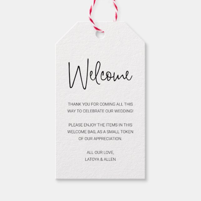 Étiquettes-cadeau Mariage de poche de bienvenue moderne (Devant)