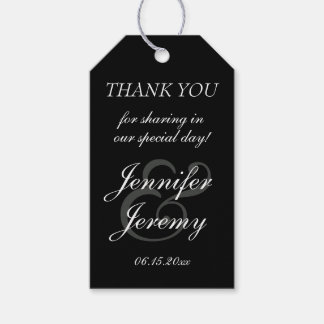 Étiquettes-cadeau Mariage de script moderne noir élégant blanc gris