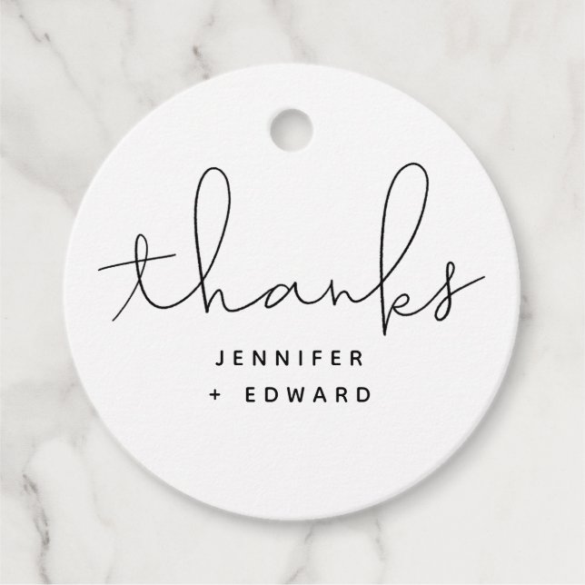 Étiquettes Cadeau Mariage de script moderne noir et blanc (Devant)
