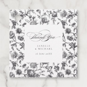 Étiquettes Cadeau Mariage de toile florale noir et blanc antique