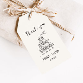Étiquettes-cadeau Mariage de tour de Champagne illustré manuscrit