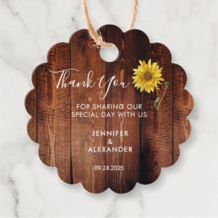 Étiquettes Cadeau Mariage de tournesol en bois rustique merci