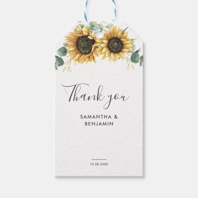 Étiquettes-cadeau Mariage de tournesol Eucalyptus (Devant)
