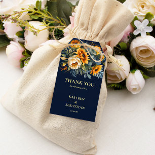 Étiquettes-cadeau Mariage de tournesol rustique bleu marine automne