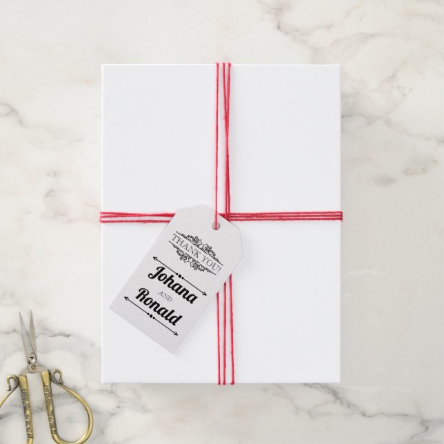 Étiquettes-cadeau Mariage de typographie noir et blanc Merci (Avec de la ficelle)