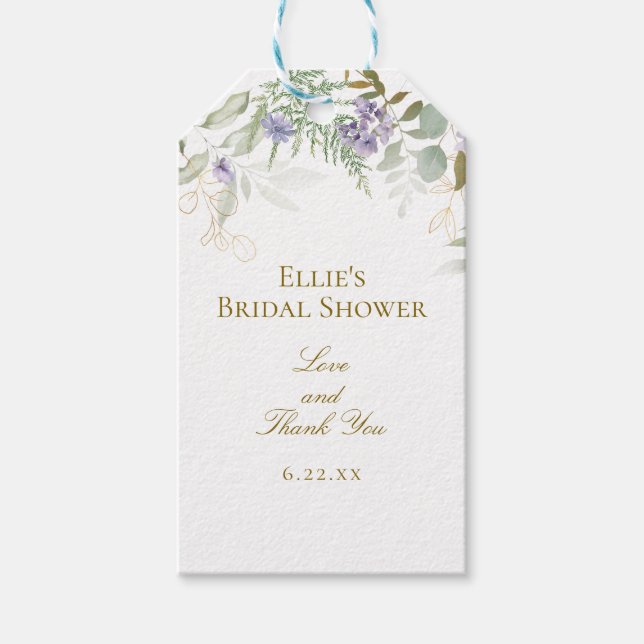 Étiquettes-cadeau Mariage de verdure à l'aquarelle douche de mariée (Devant)