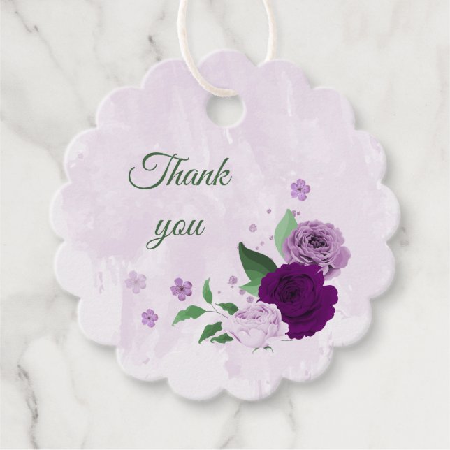 Étiquettes Cadeau Mariage de verdure aux fleurs violettes (Devant)
