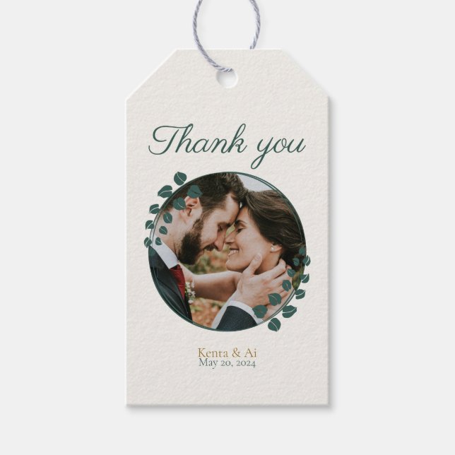 Étiquettes-cadeau Mariage de verdure et de monogramme (Devant)