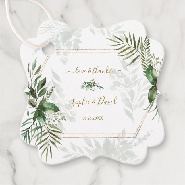 Étiquettes Cadeau Mariage de verdure géométrique Rose de luxe (Devant)