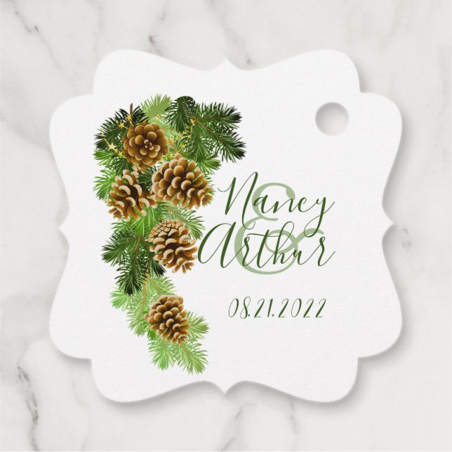 Étiquettes Cadeau Mariage des cônes de pin d'hiver (Dos)