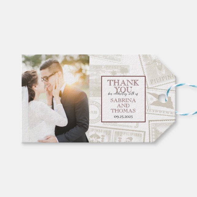 Étiquettes-cadeau Mariage des Philippines en Bourgogne Photo (Devant (Horizontal))