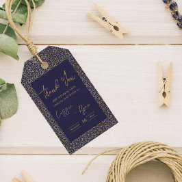 Étiquettes-cadeau Mariage design branché Royal Blue Gold Intricate