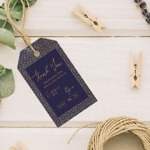 Étiquettes-cadeau Mariage design branché Royal Blue Gold Intricate