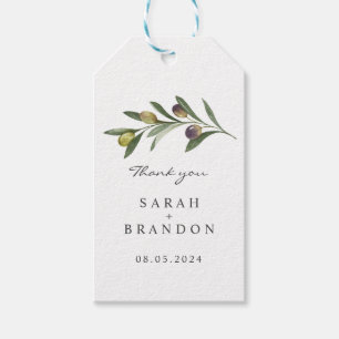 Étiquettes-cadeau Mariage d'été en feuille d'olive aquarelle
