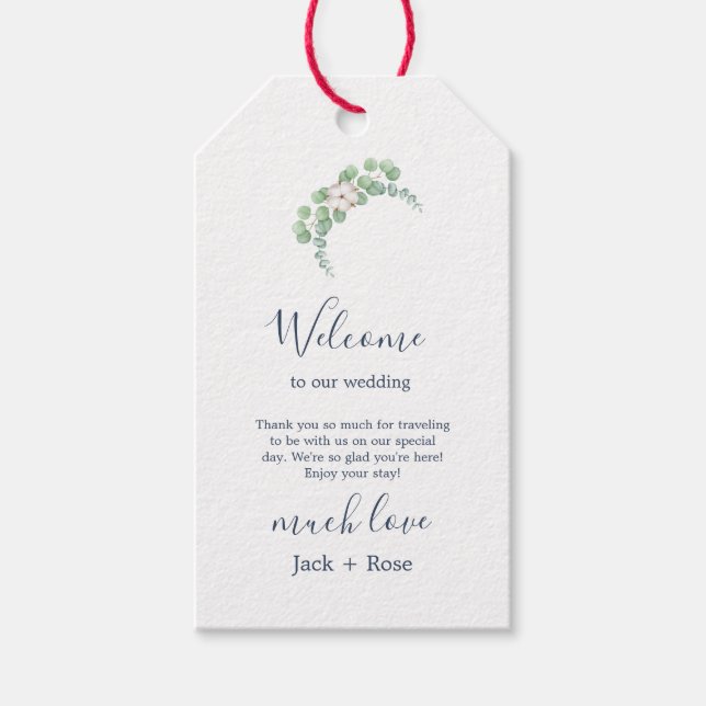 Étiquettes-cadeau Mariage d'été Eucalyptus de verdure rustique. (Devant)