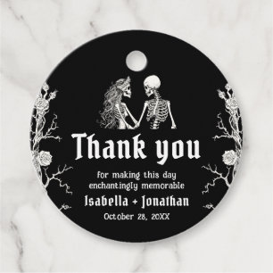 Étiquettes Cadeau Mariage d'Halloween gothique noir et blanc