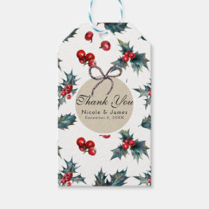 Étiquettes-cadeau Mariage d'hiver Baie de houx Fêtes de Noël