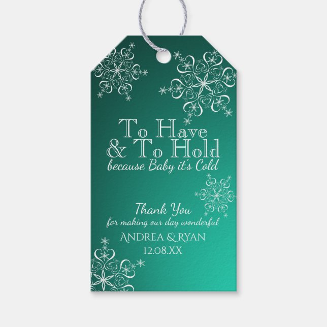 Étiquettes-cadeau Mariage d'hiver Snowflakes Green (Devant)