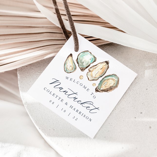 Étiquettes Cadeau Mariage d'huîtres d'aquarelle côtière (Créateur téléchargé)