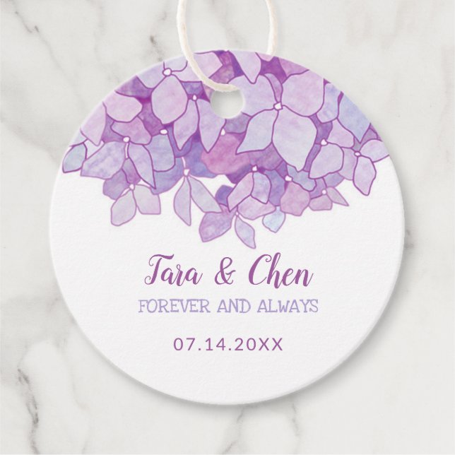 Étiquettes Cadeau Mariage d'Hydrangeas violet (Devant)