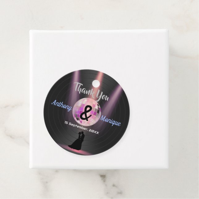 Étiquettes Cadeau Mariage Disco personnalisable (En situation)