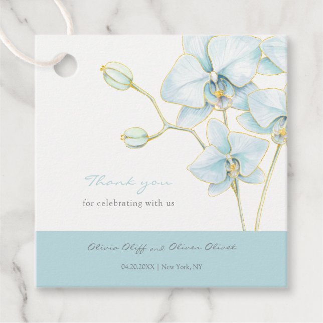 Étiquettes Cadeau Mariage d'orchidée bleu doux (Devant)