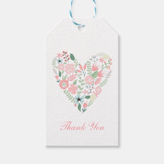 Étiquettes-cadeau Mariage du coeur floral (Devant)