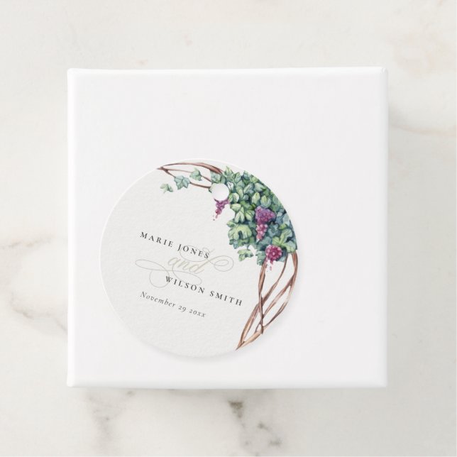 Étiquettes Cadeau Mariage Élégant Aquarelle Feuillage de Vigne (En situation)