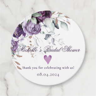 Étiquettes Cadeau Mariage élégant au coeur floral pourpre