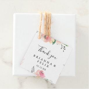 Étiquettes Cadeau Mariage Élégant aux Fleurs Rose Pâle