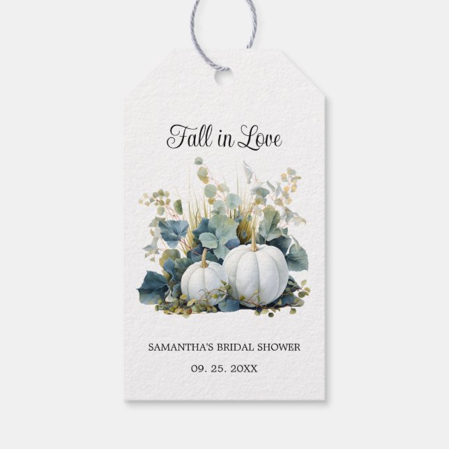 Étiquettes-cadeau Mariage élégant avec citrouilles blanches et eucal (Dos)