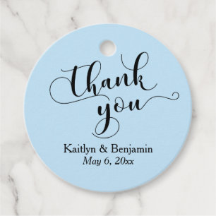 Étiquettes Cadeau Mariage Elegant Blanc sur Merci Bleu Bébé