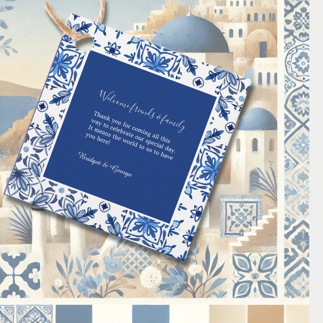 Étiquettes Cadeau Mariage élégant bleu grec et blanc (Créateur téléchargé)