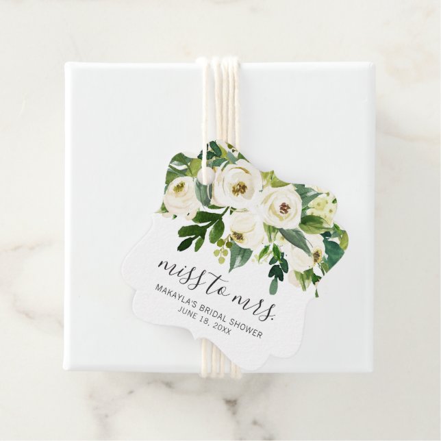 Étiquettes Cadeau Mariage Élégant Fleur Blanche Moderne (En situation)