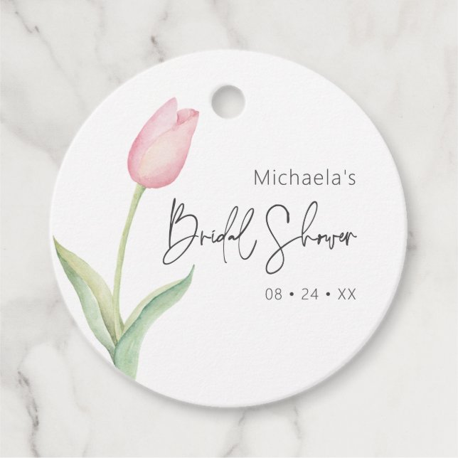 Étiquettes Cadeau Mariage Élégant Fleur de Tulipe Rose (Devant)
