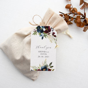 Étiquettes-cadeau Mariage Élégant Fleurs de Bourgogne et Verdure