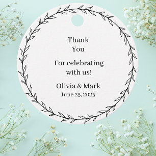 Étiquettes Cadeau Mariage Élégant Fleurs Noir et Blanc
