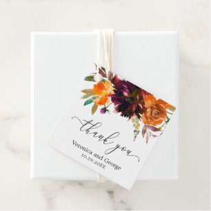 Étiquettes Cadeau Mariage Élégant Floral Automnal Rustique