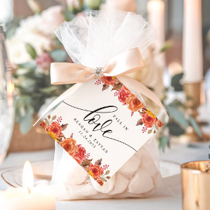 Étiquettes Cadeau Mariage Élégant Floral Automne Tombez Amoureux