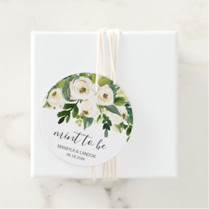 Étiquettes Cadeau Mariage Élégant Floral Blanc de Menthe