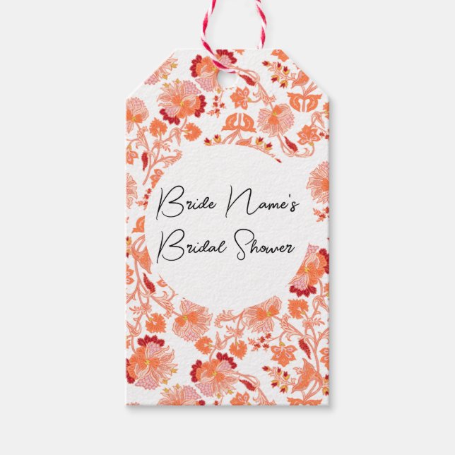 Étiquettes-cadeau Mariage Élégant Imprimé Floral Orange (Devant)