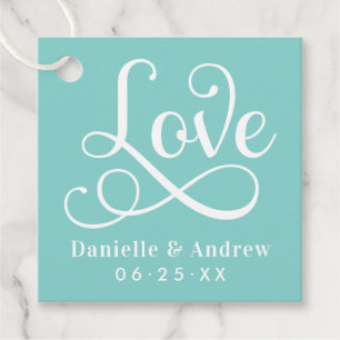 Étiquettes Cadeau Mariage Élégant Monogramme Calligraphie Aqua