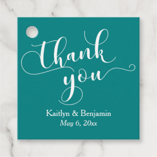 Étiquettes Cadeau Mariage Elegant White sur le Merci Turquoise