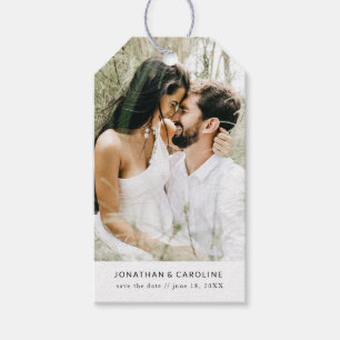 Étiquettes-cadeau Mariage Enregistrer la date Photo Simple Minimal B