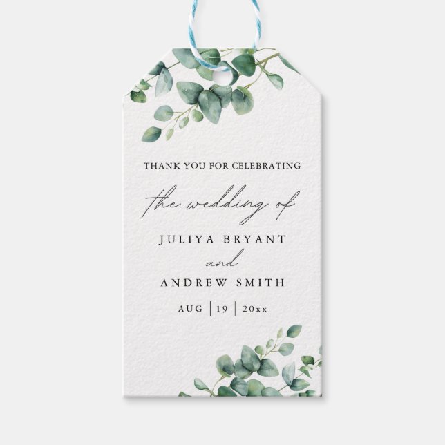 Étiquettes-cadeau Mariage Eucalyptus vert (Devant)