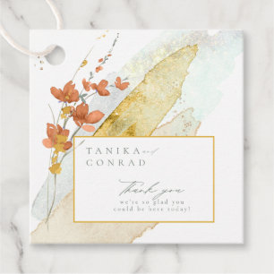 Étiquettes Cadeau Mariage fleur sauvage Aquarelle Merci Gold ID954