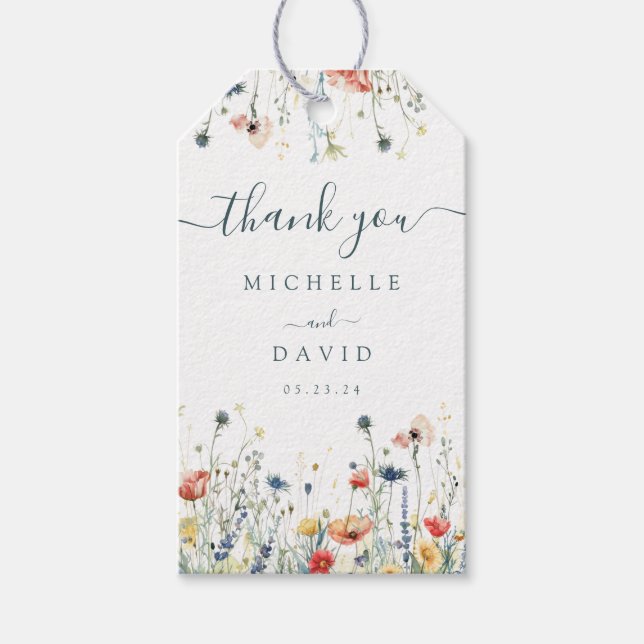 Étiquettes-cadeau Mariage Fleur sauvage dynamique Favoriser Merci (Devant)