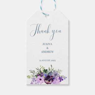 Étiquettes-cadeau Mariage fleuri violet merci
