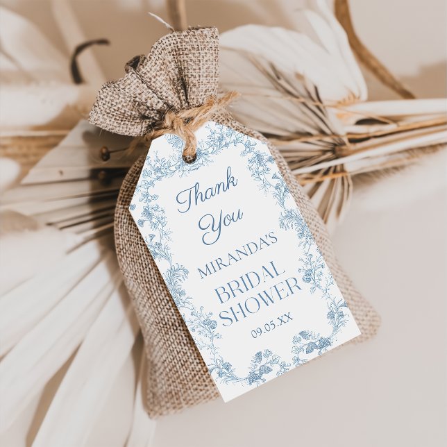 Étiquettes Cadeau Mariage Fleurie Bleue Chinoiseri (Créateur téléchargé)