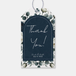Étiquettes-cadeau Mariage Fleurie Moderne Bleu Foncé et Blanc